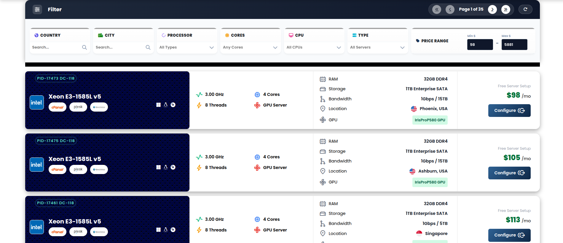 MIG servers - Screenshot 3 showing product features and functionality