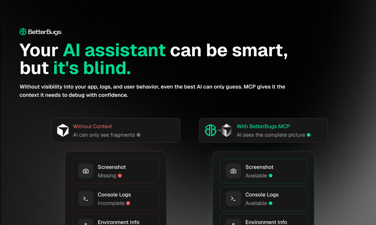 BetterBugs MCP - Screenshot 2 showing product features and functionality