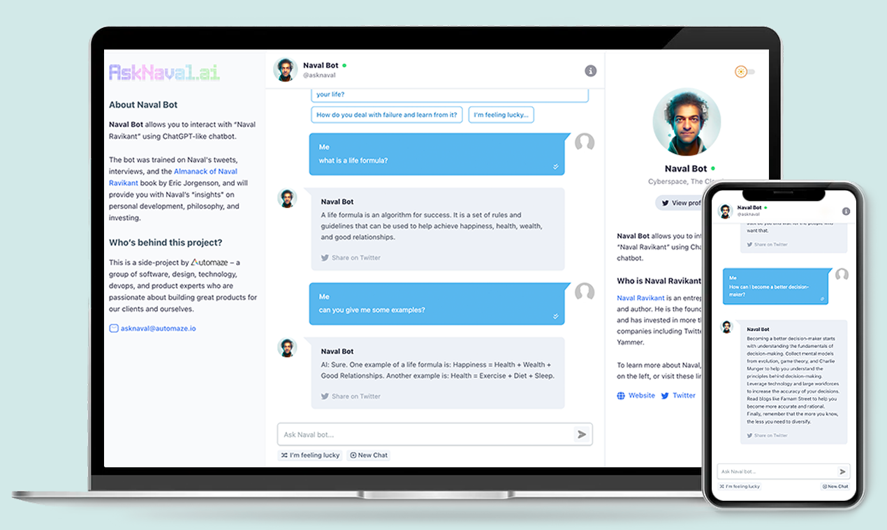 وسائط اسأل Naval (AI chatbot) - نصيحة الحياة والأعمال من Naval Ravikant باستخدام chatgpt 4