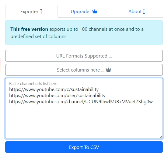 Canales de YouTube a CSV media 1