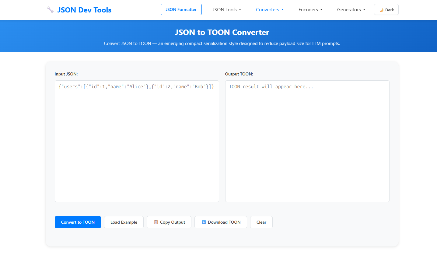 JSON → TOON Converte