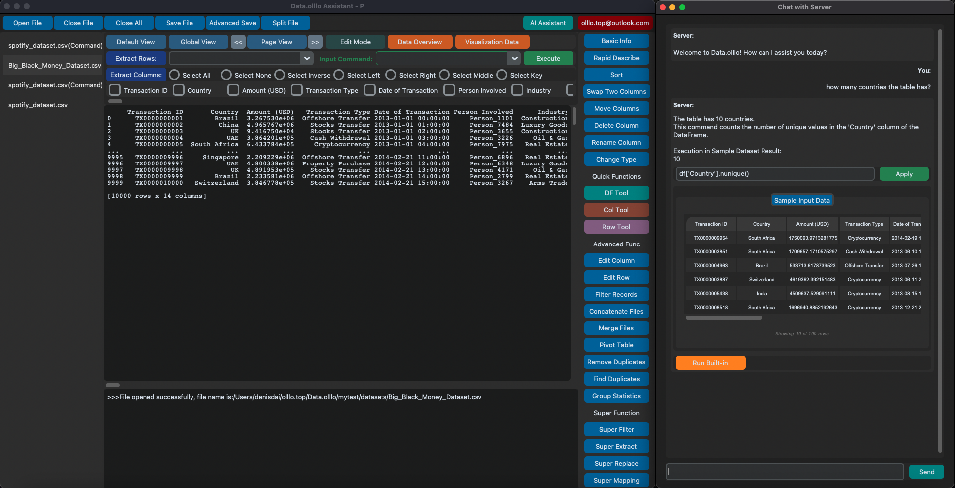 DataOlllo — Your Private AI Data Analyst - Screenshot 2 showing product features and functionality