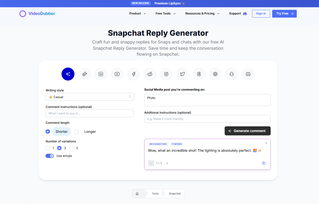 Snapchat Reply Generator gallery image