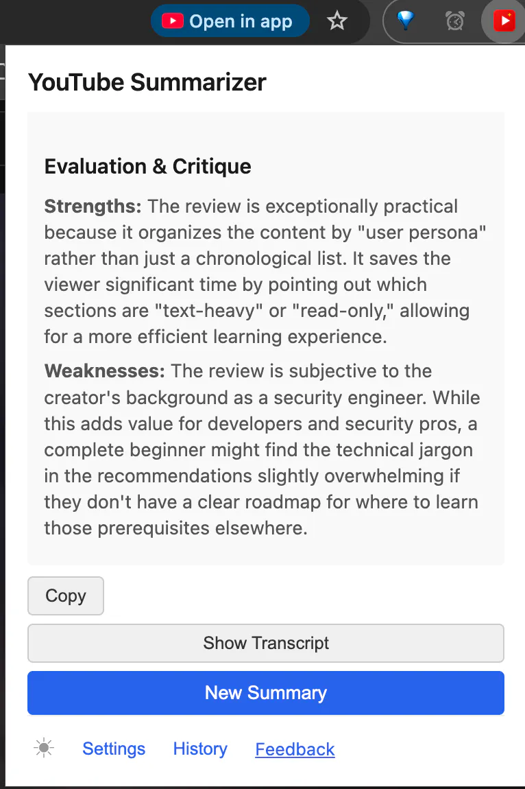 YouTube Summarizer with your own API key gallery image