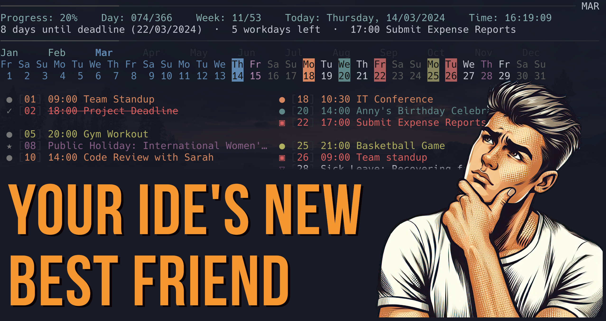 dLine - Terminal Calendar - Main product screenshot demonstrating key features and user interface
