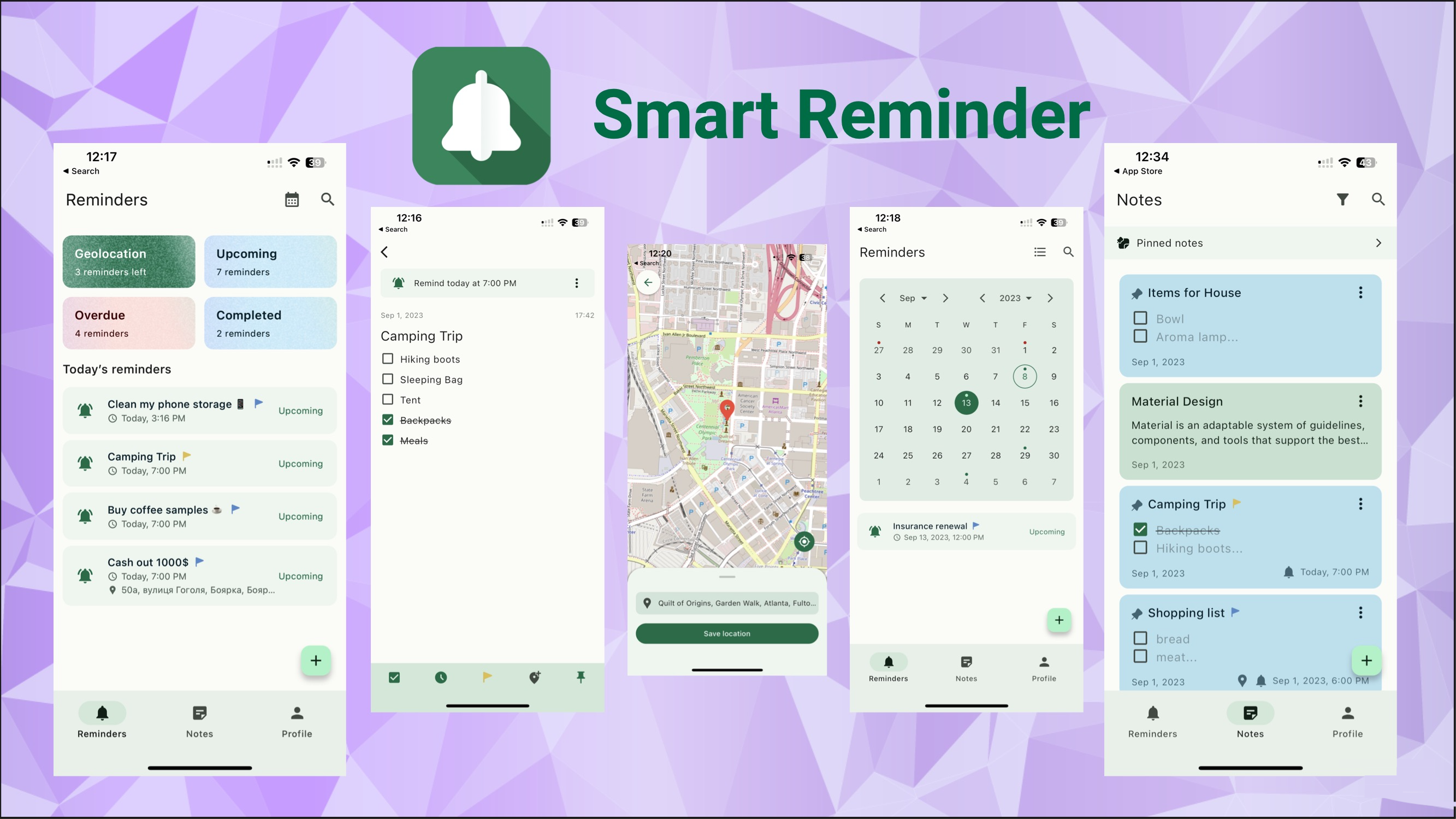 startuptile Smart reminder-Text notes and checklists time and geo reminders calendar.