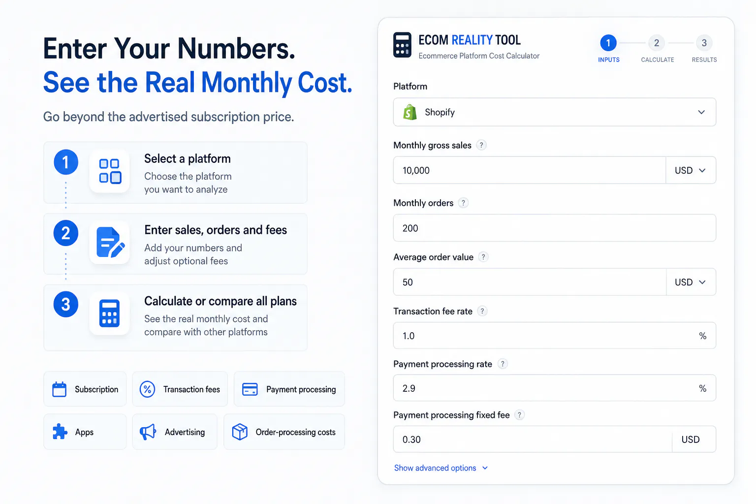 Ecom Reality Platform Cost Calculator gallery image