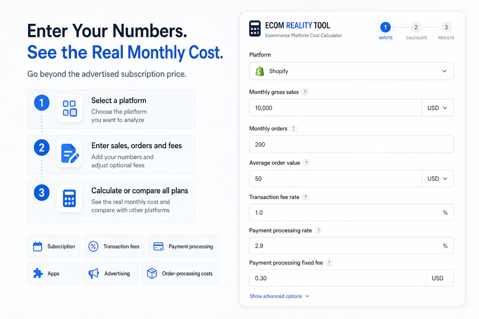 Ecom Reality Platform Cost Calculator screenshot 2