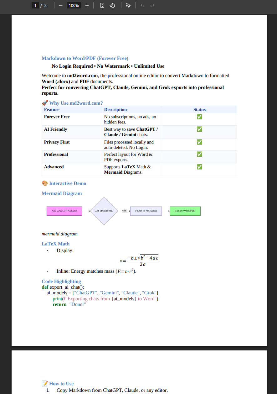 MD2Word - Screenshot 2 showing product features and functionality