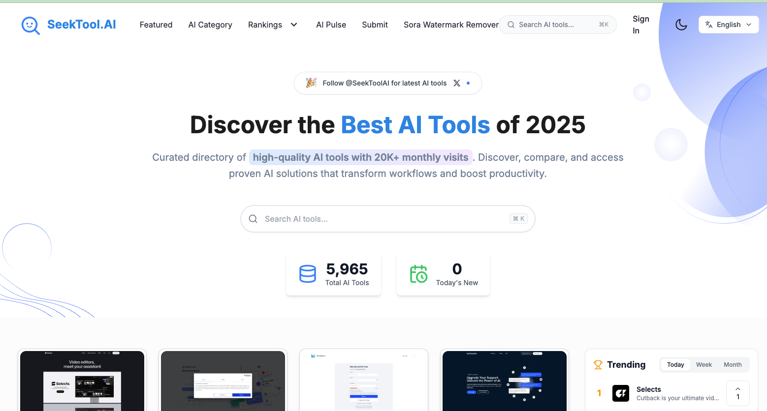 SeekTool.ai - Main product screenshot demonstrating key features and user interface