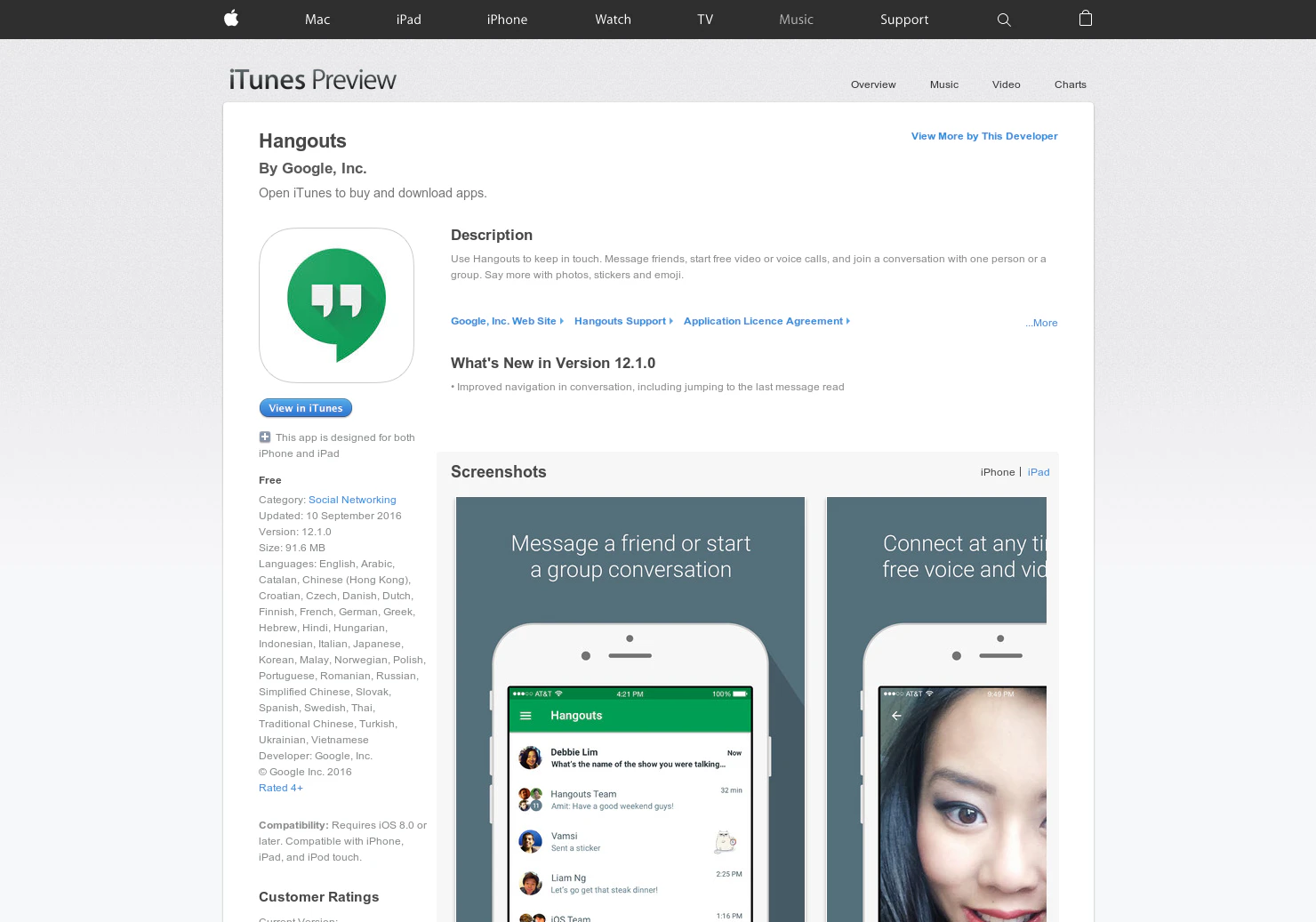 Google Hangouts for iOS