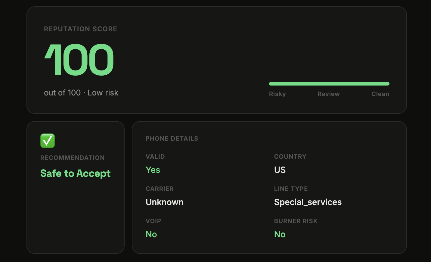 Phone reputation API — free to try gallery image