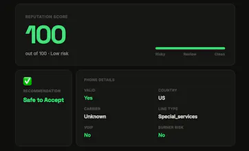 Phone reputation API — free to try gallery image