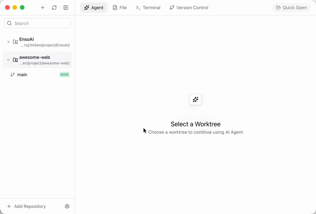 EnsoAI - Main product screenshot demonstrating key features and user interface