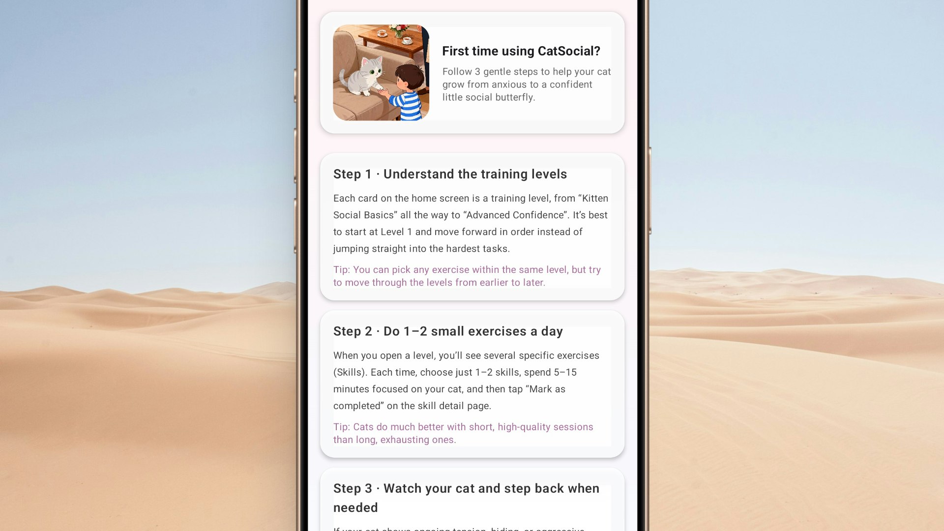 CatSocial: Shy Cat Training - Screenshot 3 showing product features and functionality