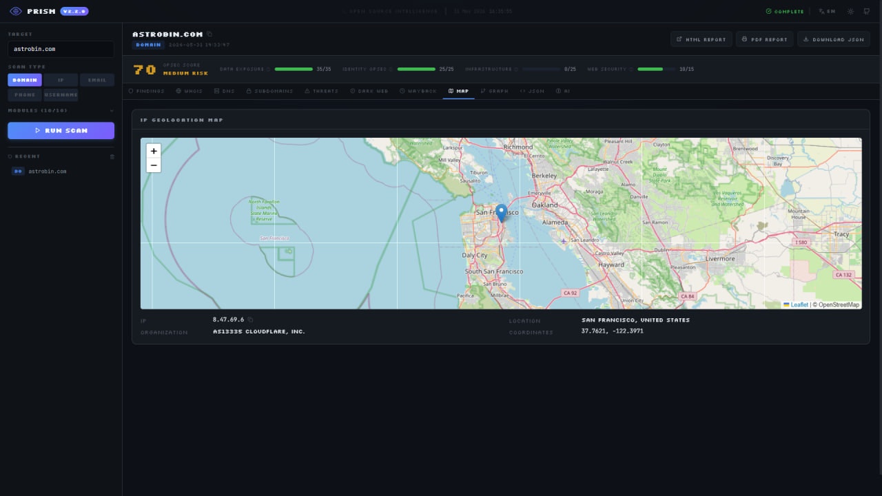 Prism - All-in-one OSINT platform gallery image