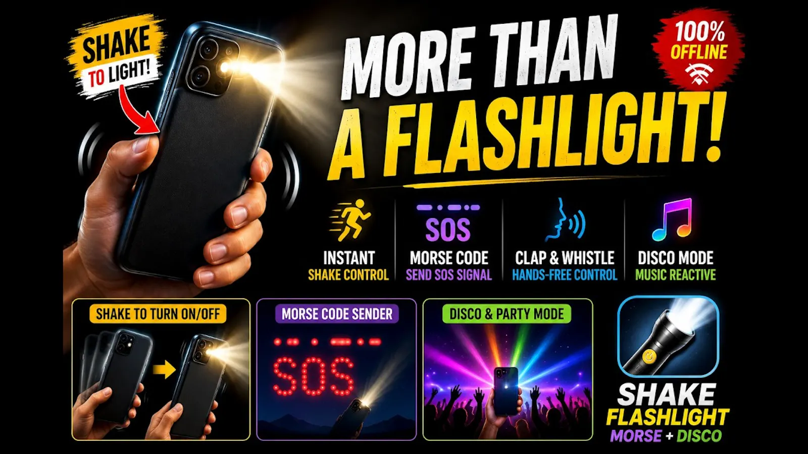 Shake Flashlight: Morse+Disco screenshot 1 (video preview)