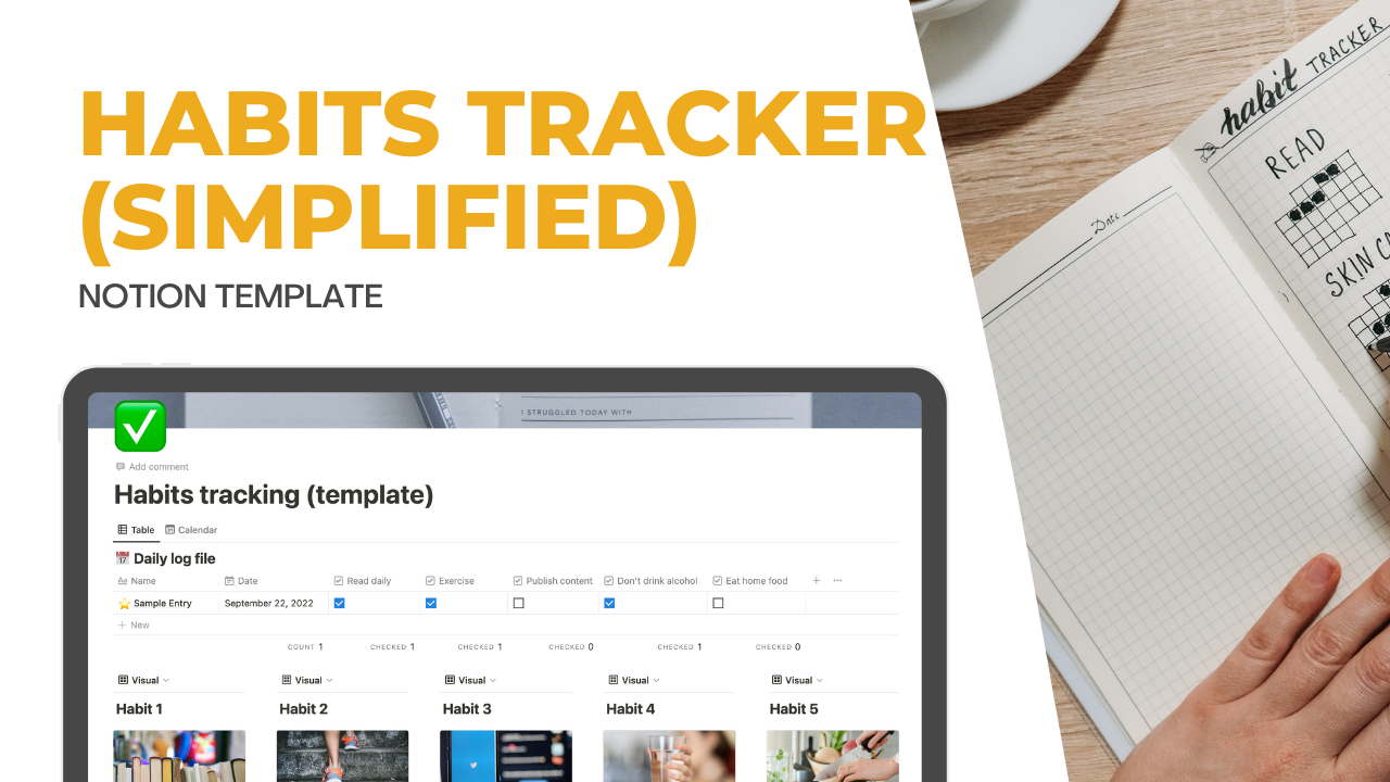 Mídia 1 de Habits Tracker - Modelo de noção - Acompanhe seus hábitos com apenas 1 entrada por dia.
