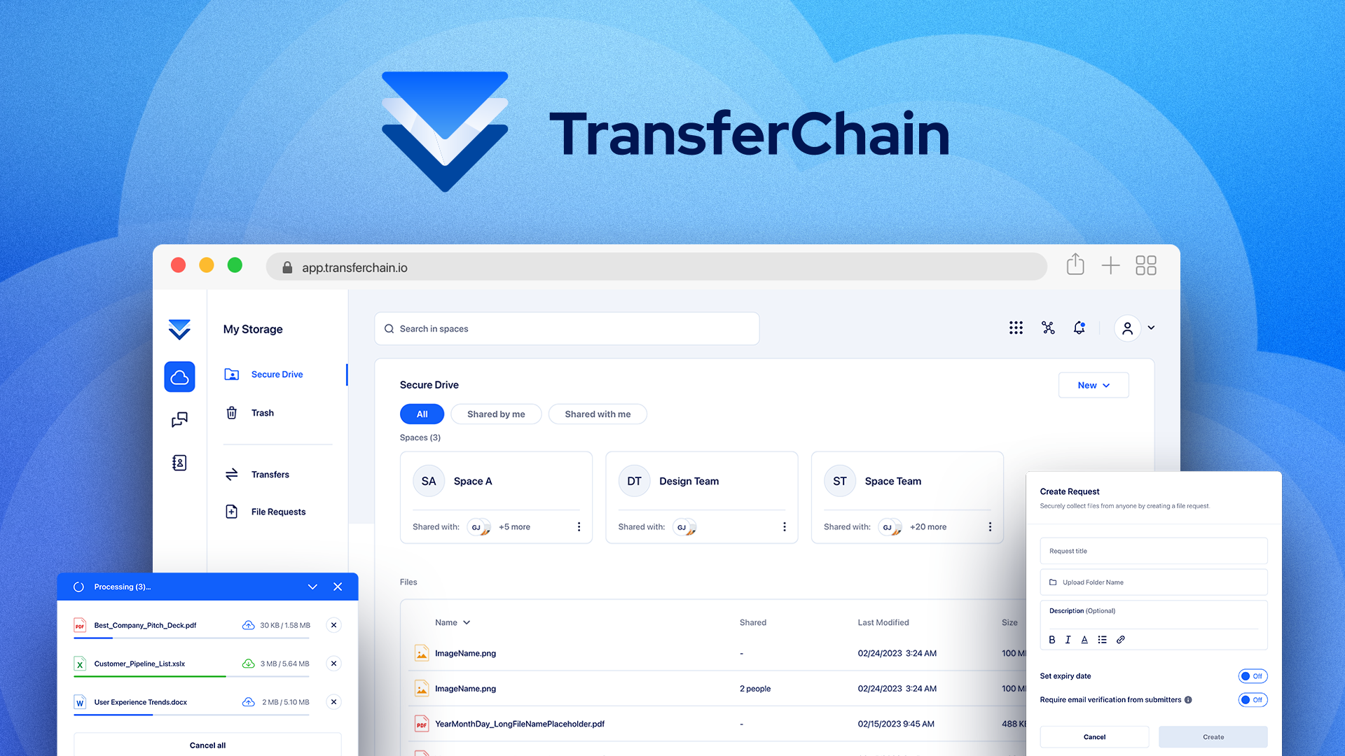 TransferChain Drive - Безопасное и частное облачное хранилище и обмен файлами медиа 1