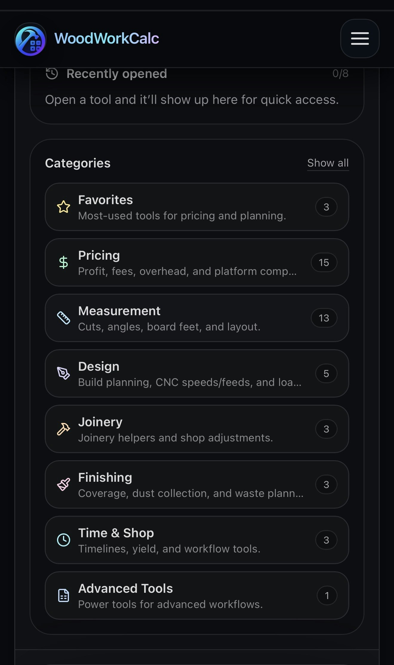 WoodworkCalc - Screenshot 2 showing product features and functionality
