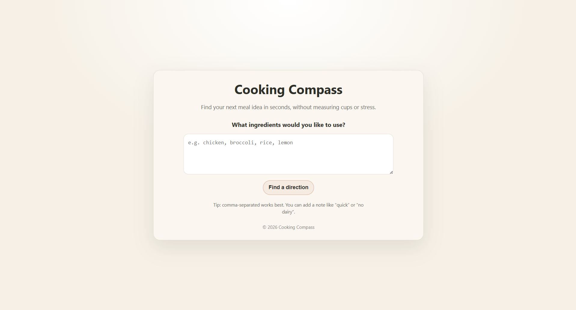Cooking Compass - Main product screenshot demonstrating key features and user interface