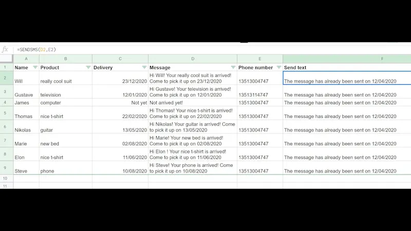 Send SMS from Google Sheets screenshot 1 (video preview)