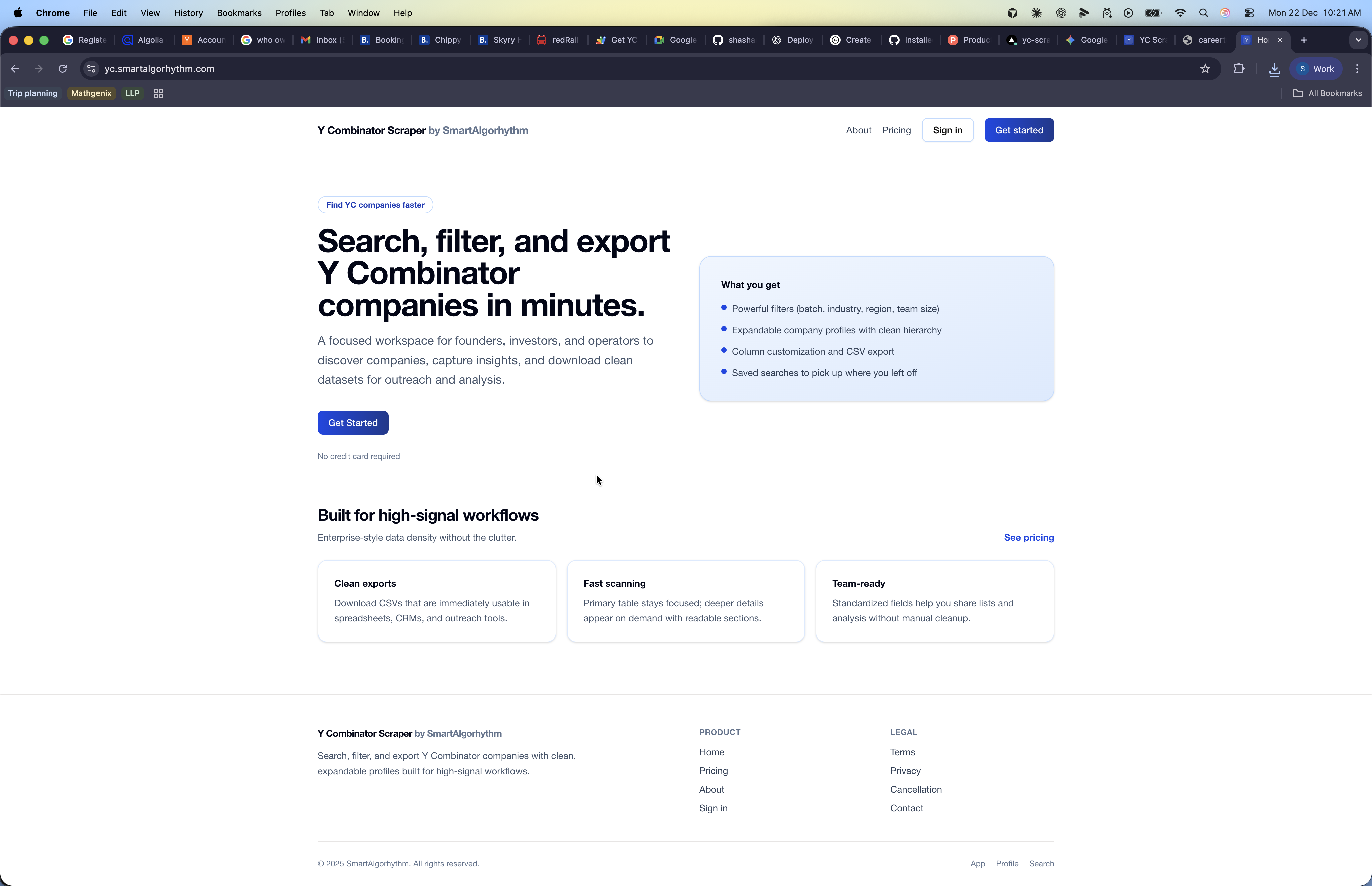Y Combinator Scraper - Screenshot 2 showing product features and functionality