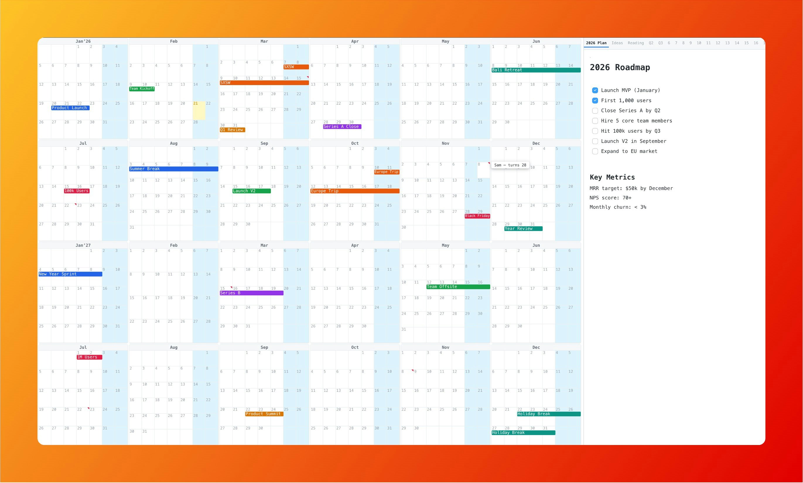 Decavu: A multi-year calendar with notes gallery image