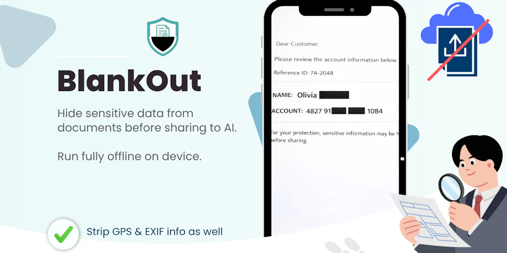 BlankOut:在分享至 AI 前先於裝置端遮蓋您的文件敏感資訊