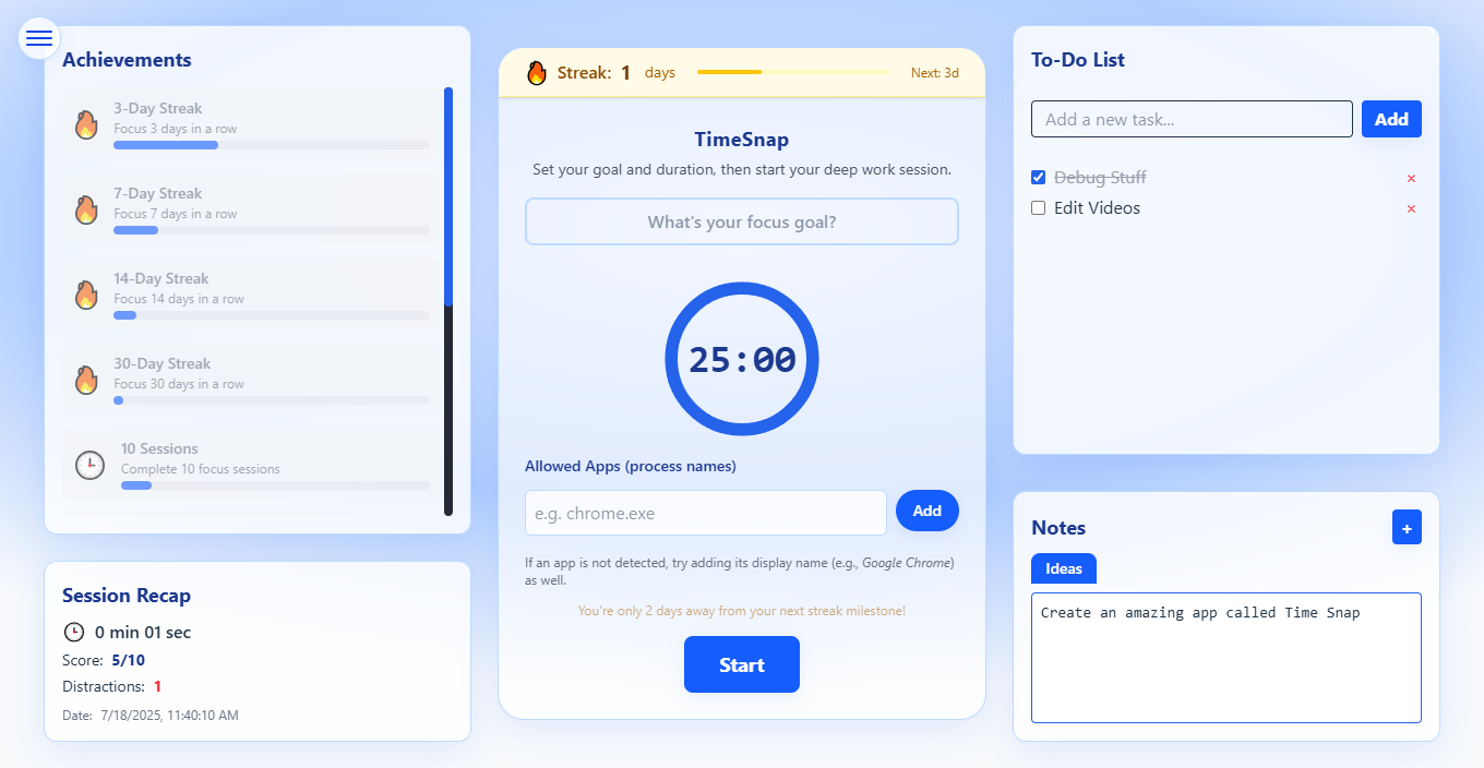 Média Timesnap - Suivez votre concentration.Maîtriser votre journée. 2