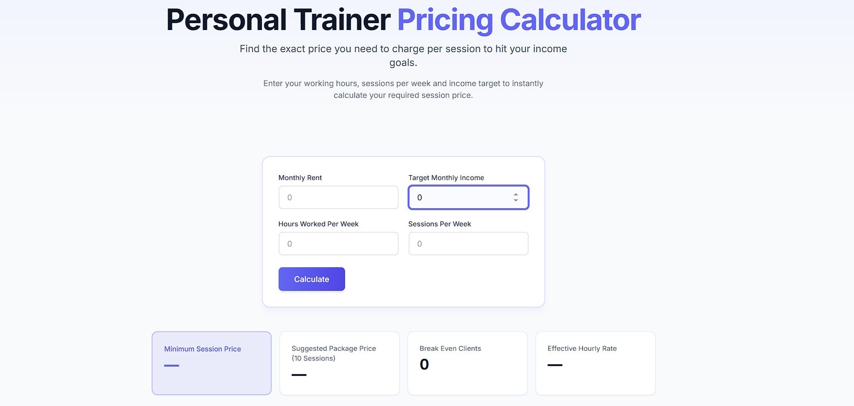 Personal Trainer Pricing Calculator