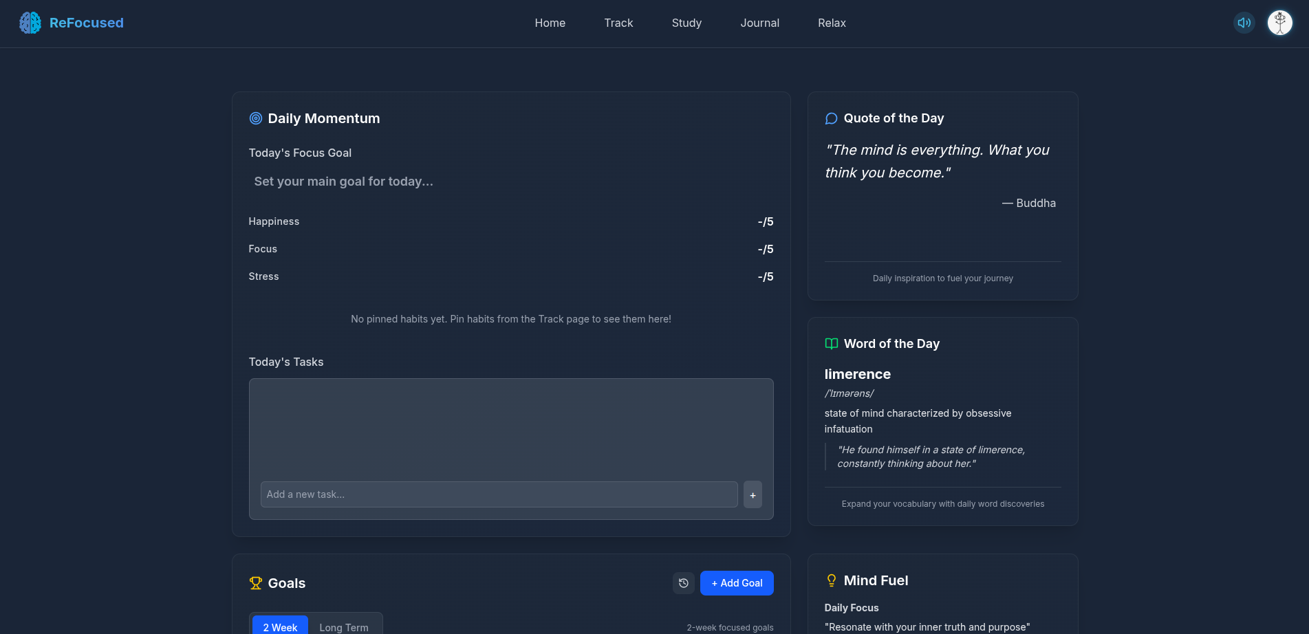 ReFocused - Main screenshot showing features and interface