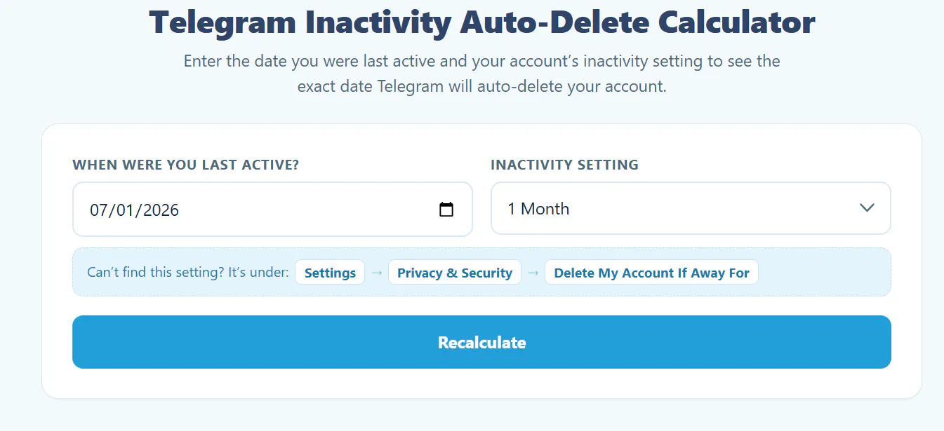 Telegram Inactivity Calculator gallery image