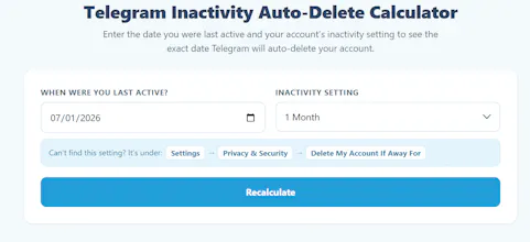 Telegram Inactivity Calculator gallery image