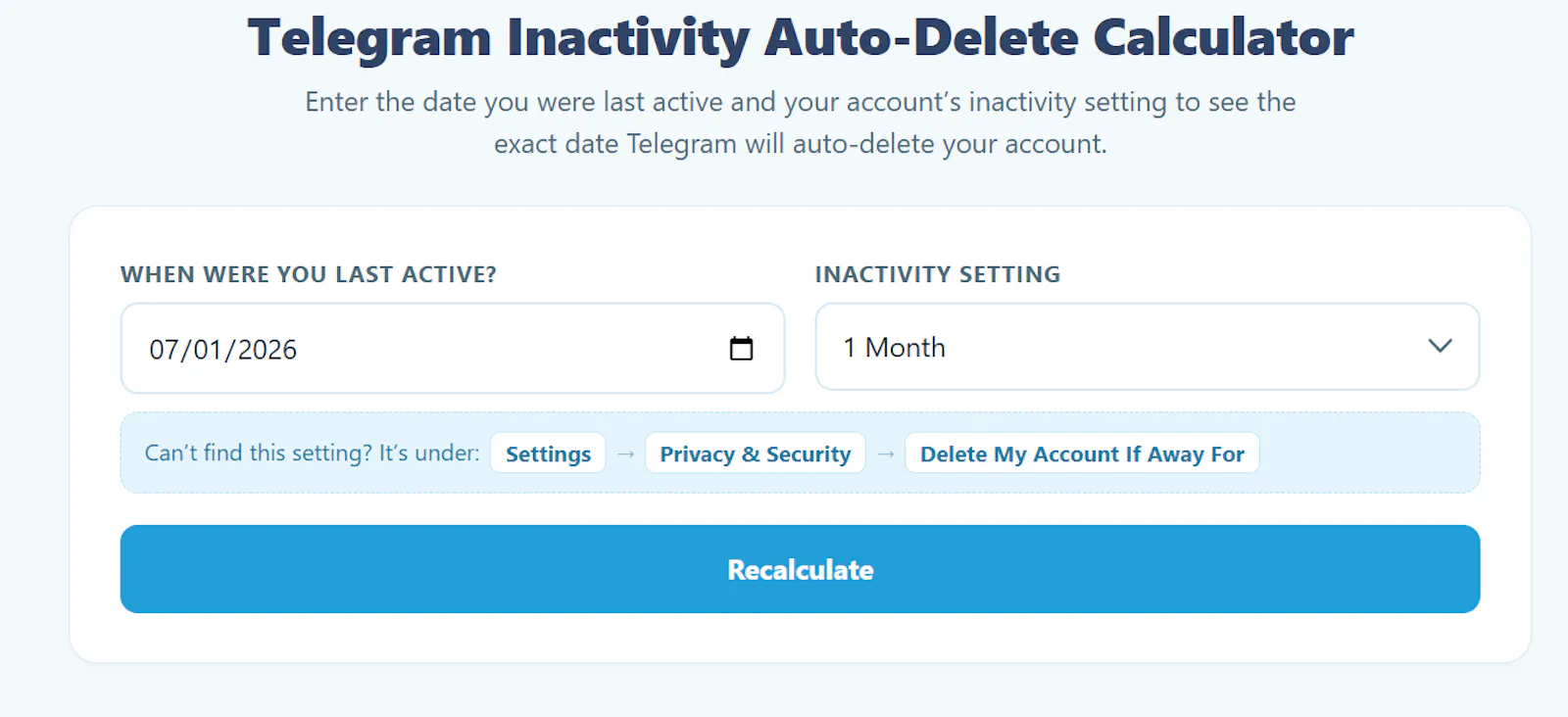 Telegram Inactivity Calculator screenshot 2
