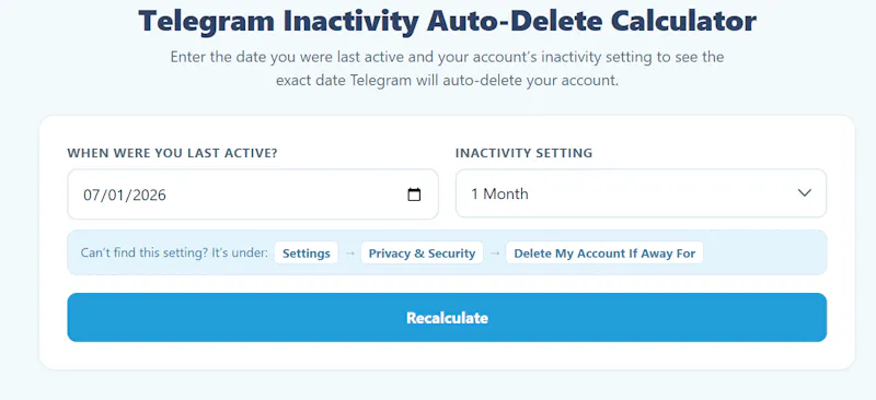 Telegram Inactivity Calculator screenshot 2