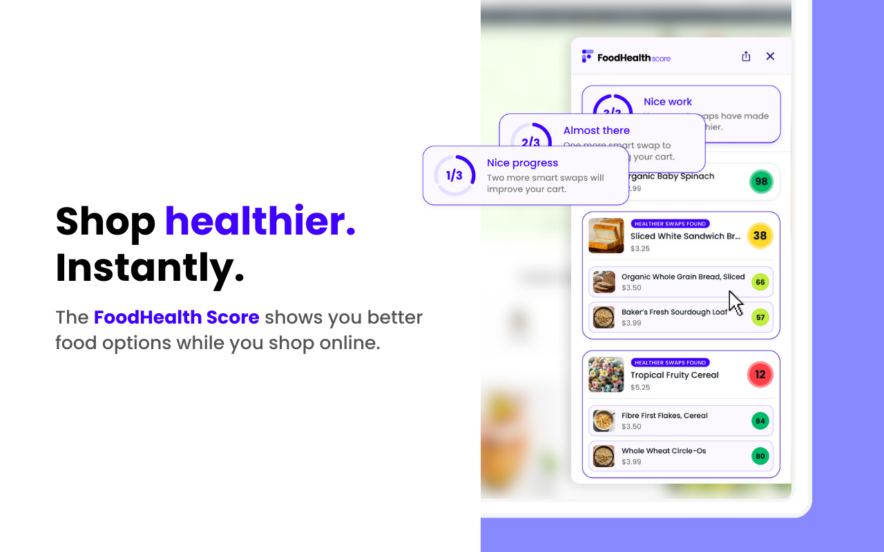 FoodHealth Score - Main product screenshot demonstrating key features and user interface