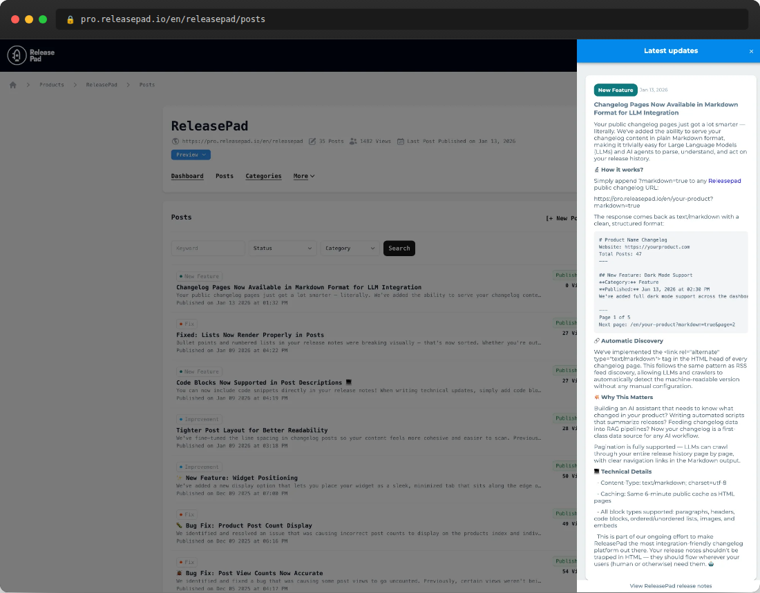 ReleasePad 2.0 - Main product screenshot demonstrating key features and user interface