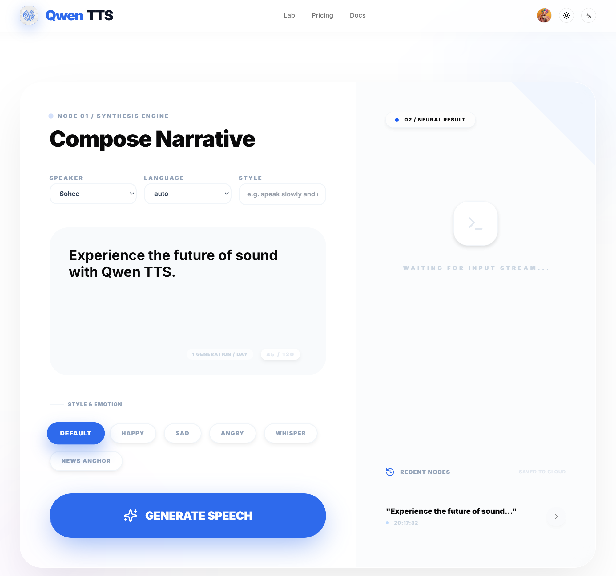 Qwen TTS Online - Screenshot 2 showing product features and functionality