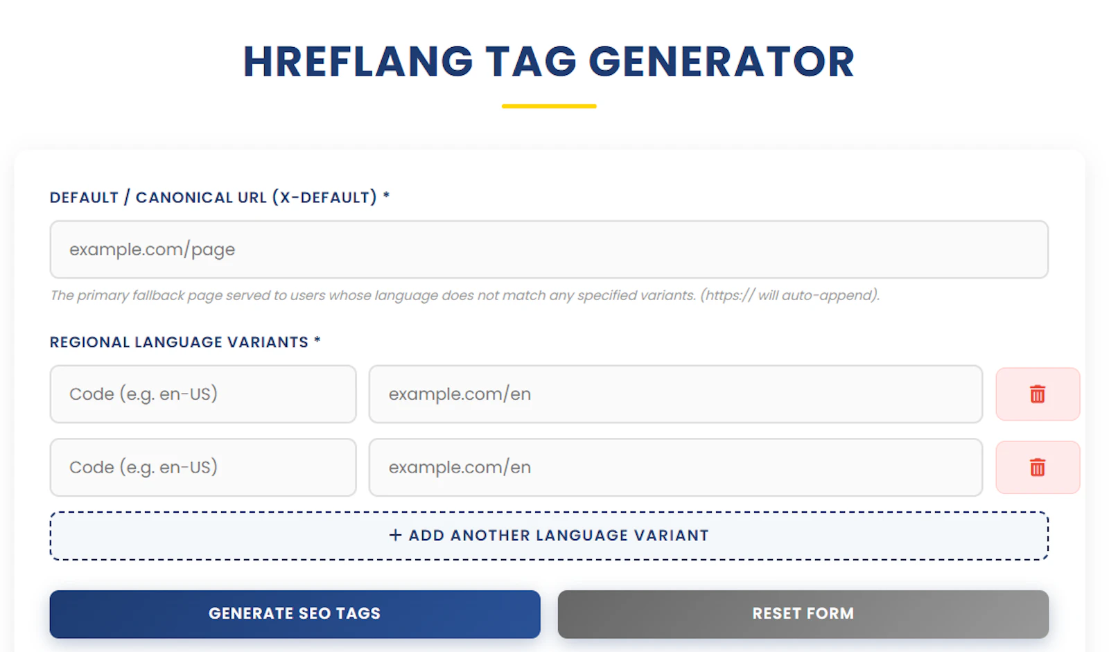 Hreflang Tag Generator screenshot 1