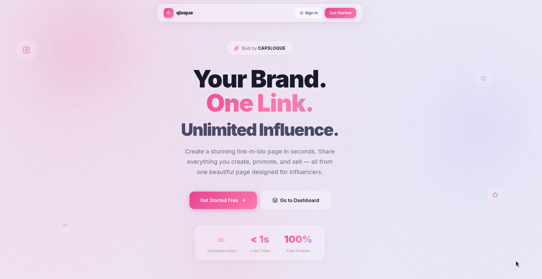 qloque —  link in Bio Application - Main product screenshot demonstrating key features and user interface