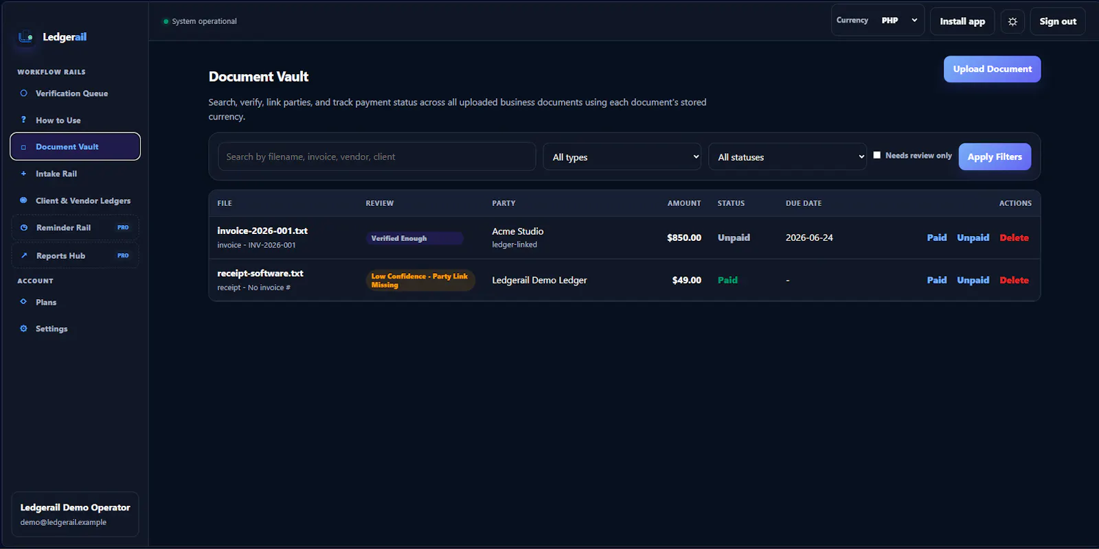 Ledgerail screenshot 5