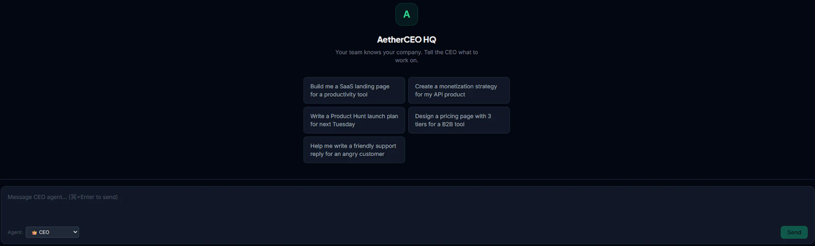 AetherCEO — Your AI Executive Team screenshot 2