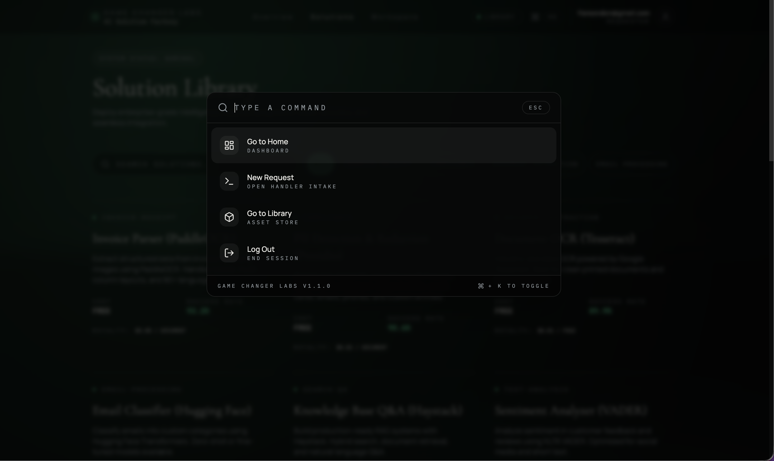 GAME CHANGER LABS - Main product screenshot demonstrating key features and user interface