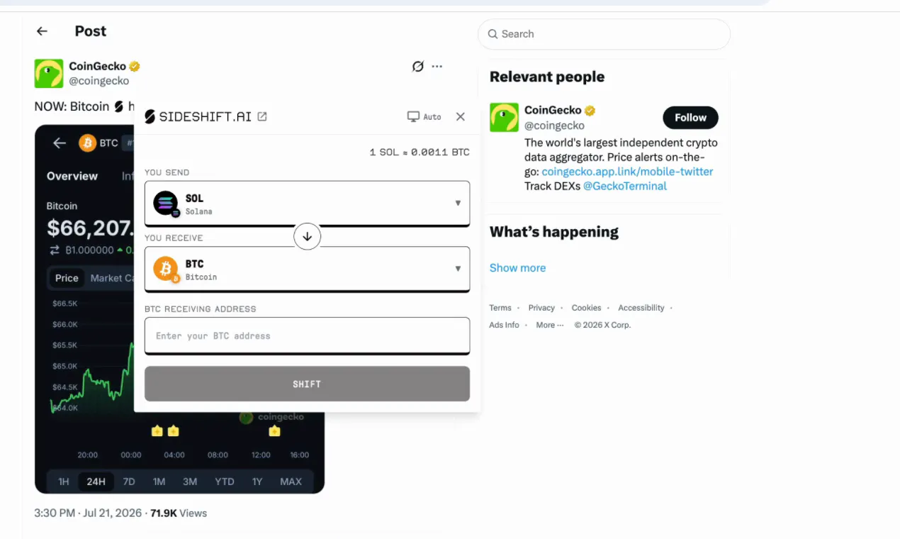 SideShift.ai Chrome Extension screenshot 4