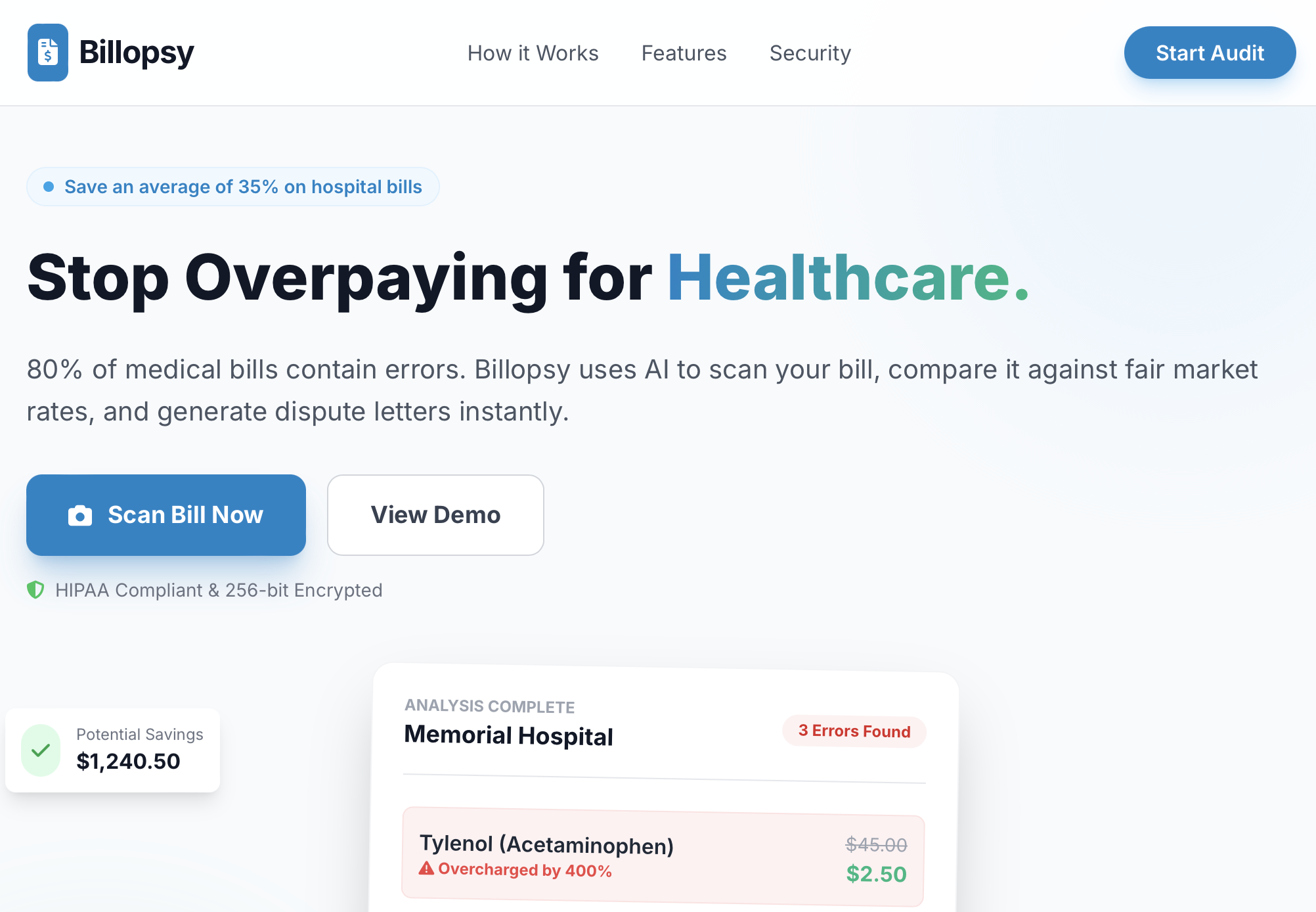 Billopsy - Main product screenshot demonstrating key features and user interface