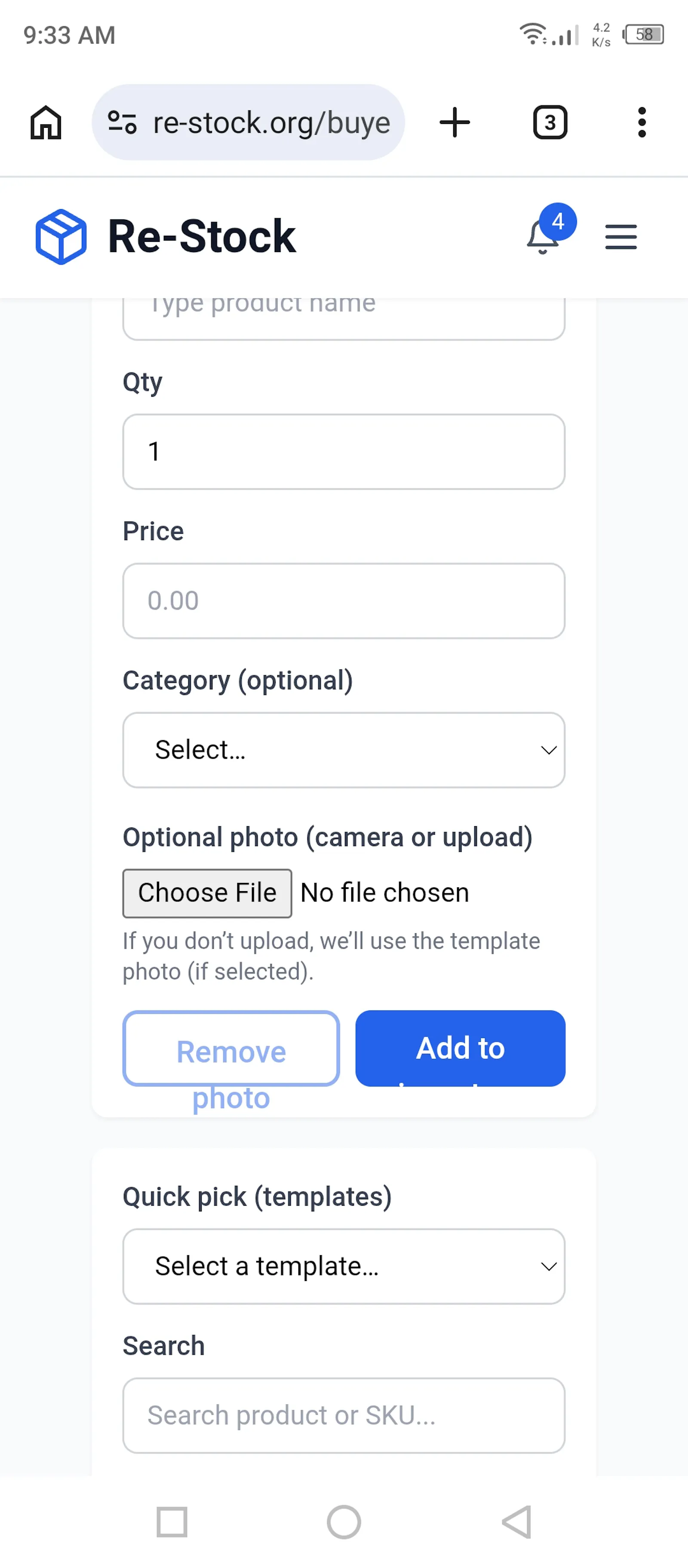 Restock screenshot 2