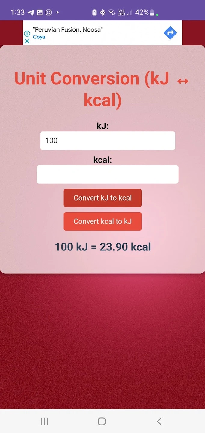Unit Conversion (kJ - kcal) - Screenshot 2 showing product features and functionality