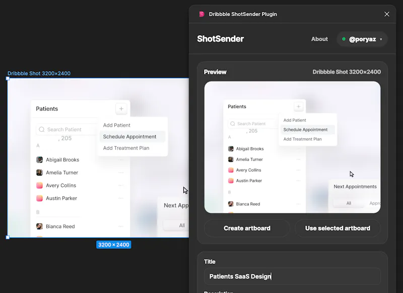 Dribbble ShotSender Plugin screenshot 2