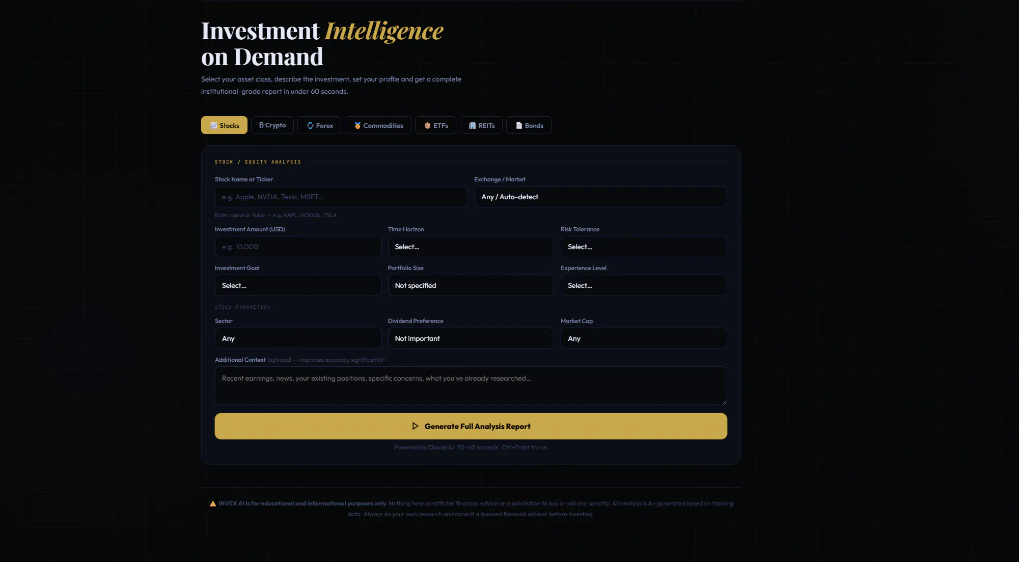 INVEX AI Professional Analysis Platform 项目横幅